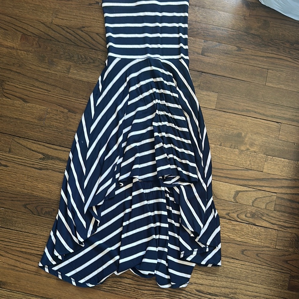 Aqua Blue and White Asymmetrical Fit and Flare Dress